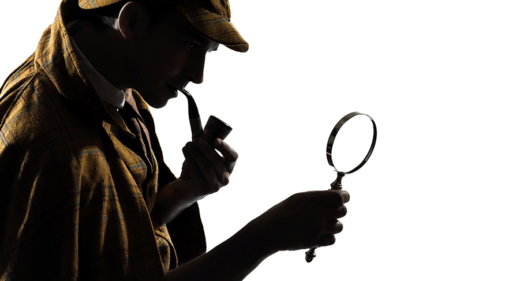 Sherlock Holmes traquant un document avec sa loupe
