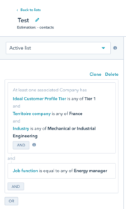 Segmentation par liste dynamique de contacts dans HubSpot