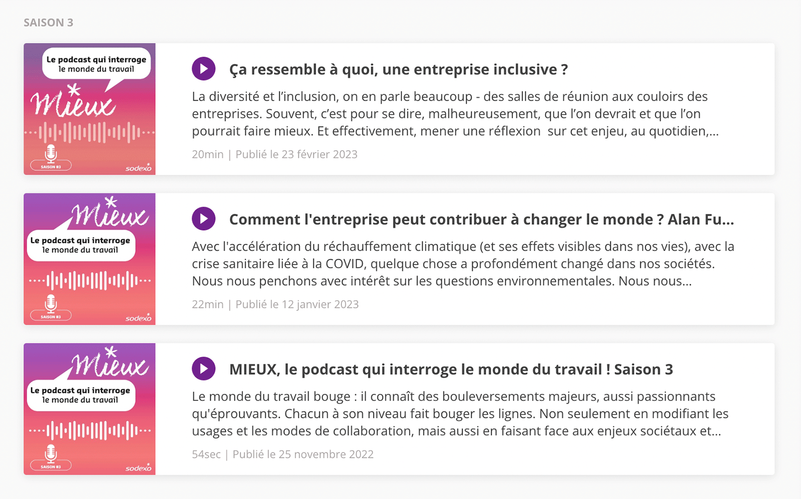 Contenus premium : exemple de podcasts pour Sodexo